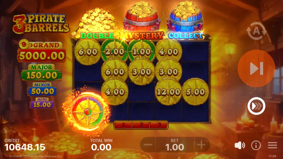 Blue Collect coin pulling values from all locked cells into one large total win amount
